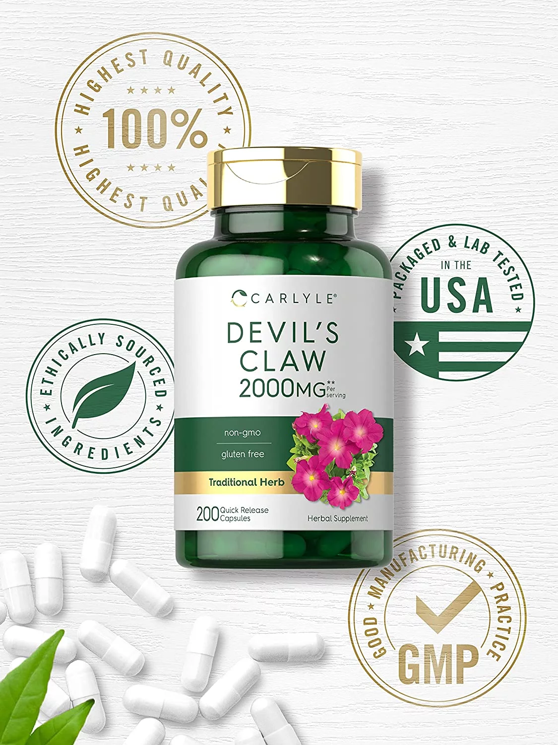 Devils Claw 2000mg | 200 Capsules | Concentrated Root Extract | by Carlyle