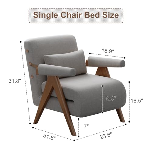 Residential Convertible Sofa Bed Chair,3-in-1 Sofa Sleep Chairs| Adjustable Backrest |Sleeper Chair Pull Out Bed | Living Room/Bedroom/Office | Adults | Beige, White