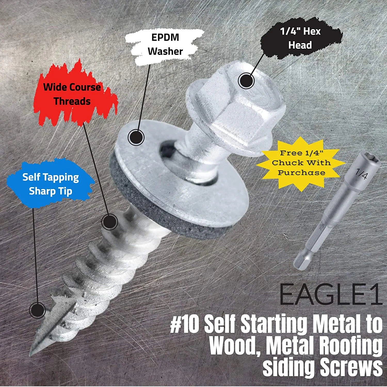 EAGLE 1 (250 Count) Metal Roofing Screws Painted Hex Washer Head Sheet Metal Roof Screw. Self Starting/self Tapping Metal to Wood, Sheet Metal Roofing siding Screws (1.5