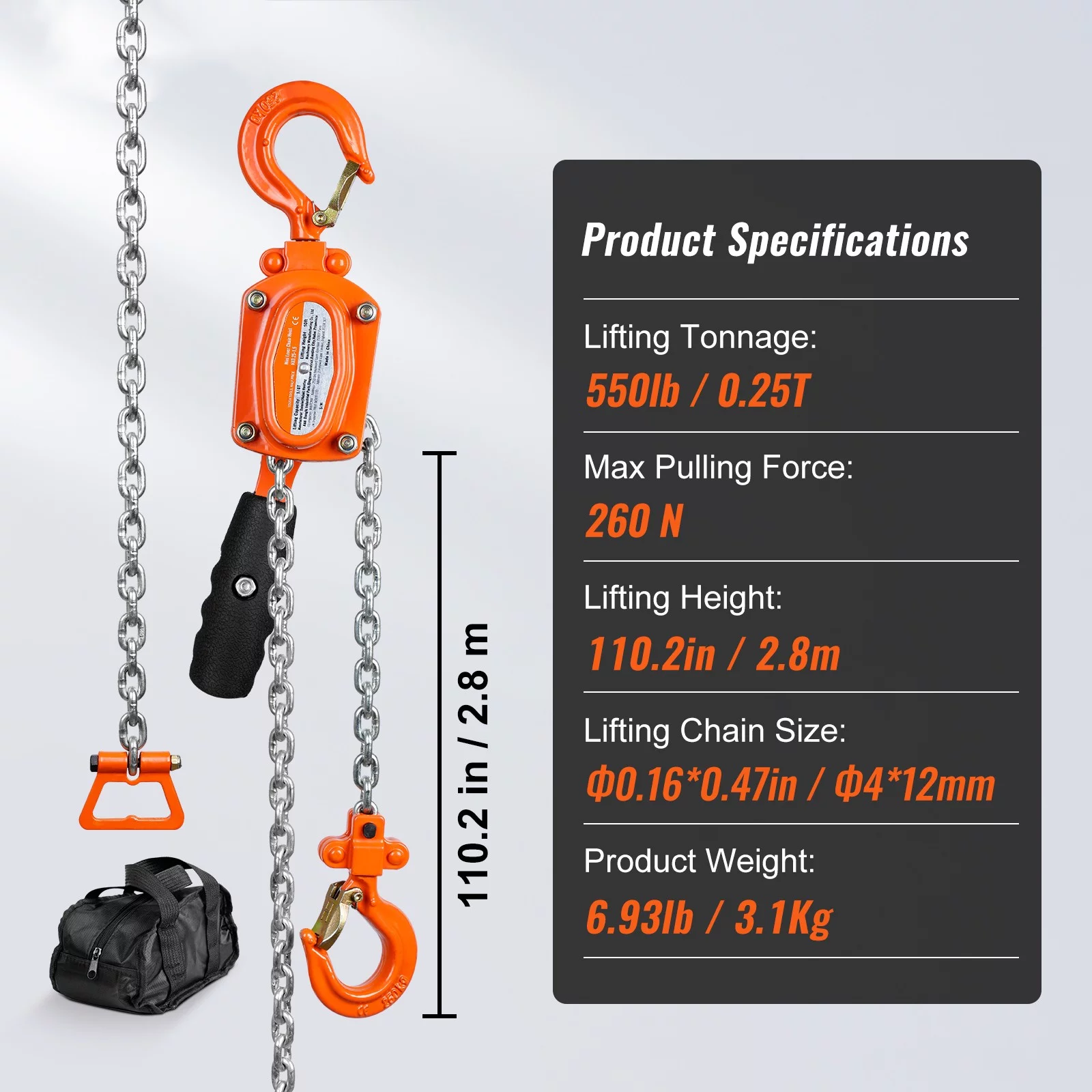 BENTISM Lever Block Chain Hoist G80 Ratchet Hoist 550lb Capacity 10ft Lifter