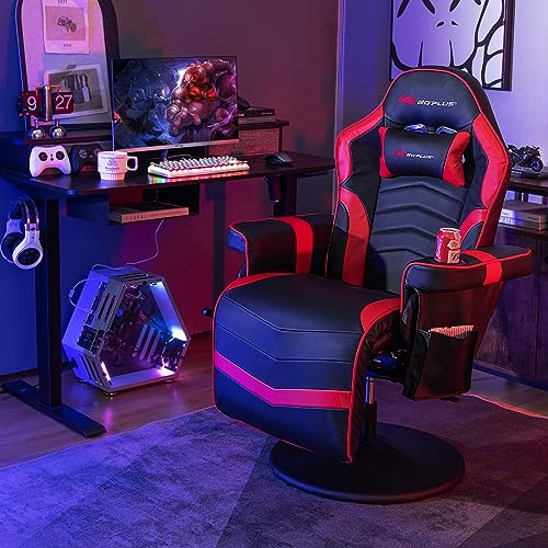 Goplus Massage Gaming Chair, Racing Style Gaming Recliner w/Adjustable Backrest and Footrest, Ergonomic High Back PU Leather Computer Office Chair Swivel Game Chair w/Cup Holder and Side Pouch