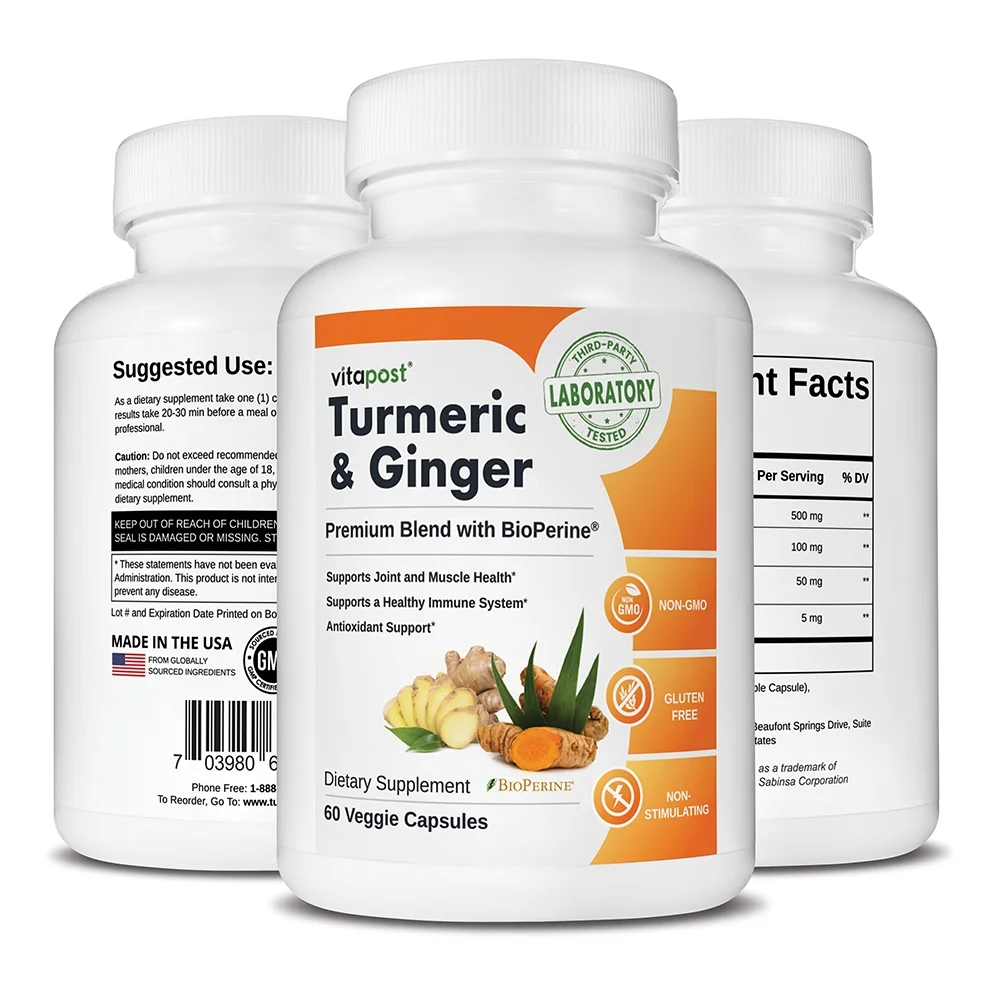 VitaPost Turmeric & Ginger Superfood Blend Supplement with BioPerine - 60 Capsules