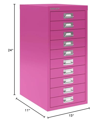 Bisley 10-Drawer Steel MultiDrawer Cabinet - Black, Chrome Pull Handles with Label Holders, Powder-Coated Steel, Removable Drawers, Fits Under Most Desks, Labels Included