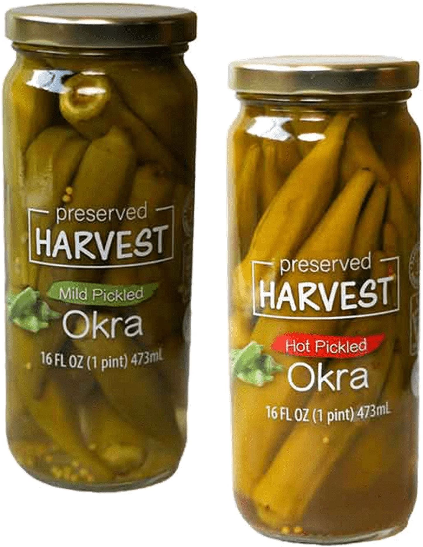 Preserved Harvest Mild & Hot Pickled Okra, 16 oz. Jars, Variety 2-Pack
