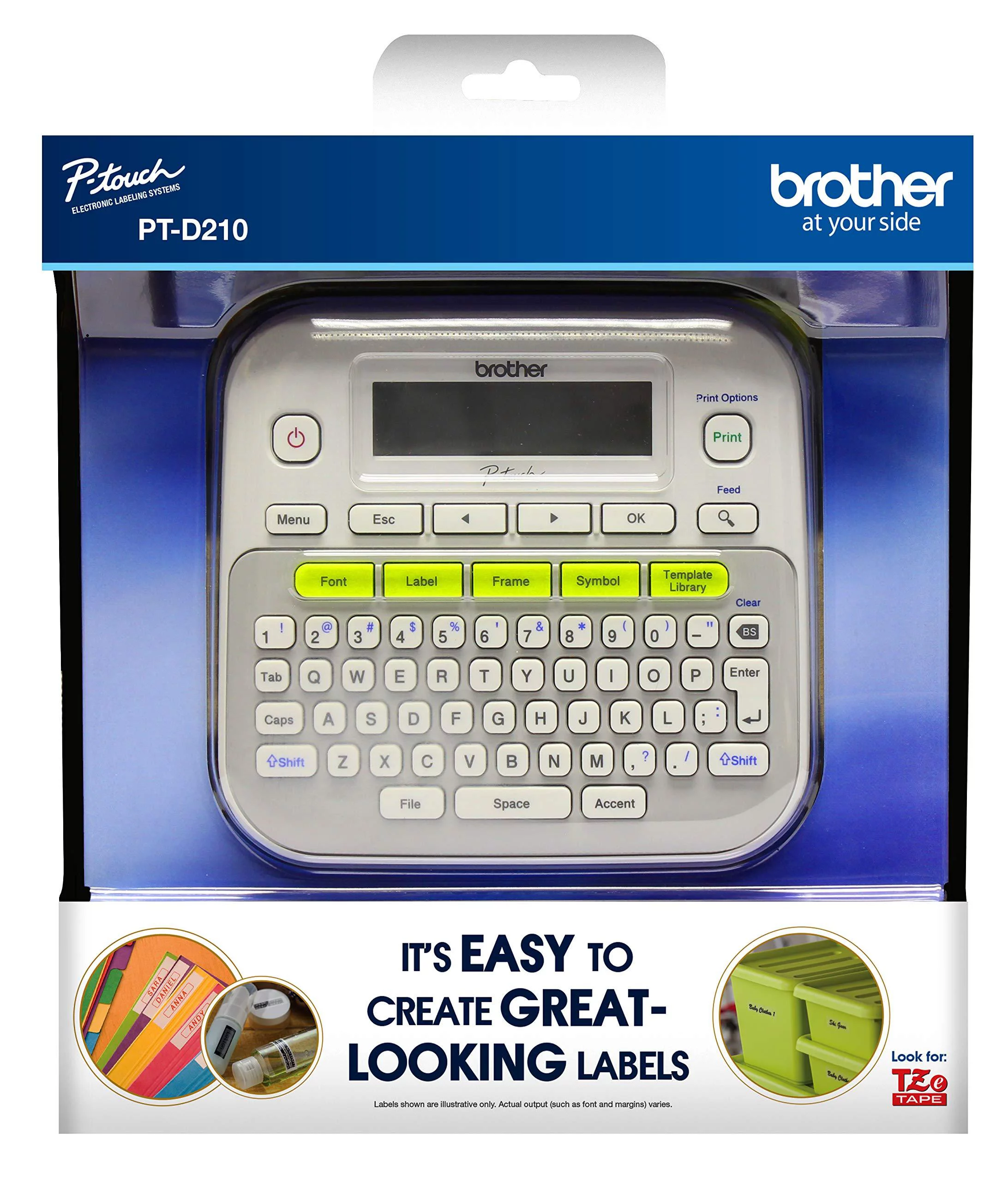 Brother P-touch, PT-D210, Easy-to-Use Label Maker, One-Touch Keys, White
