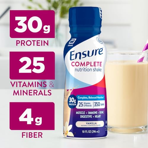 Ensure COMPLETE Vanilla Nutrition Shake, Complete, Balanced Meal Replacement, Ready To Drink, 30g Protein, 25 Vitamins & Minerals, 10 fl oz—24 Pack