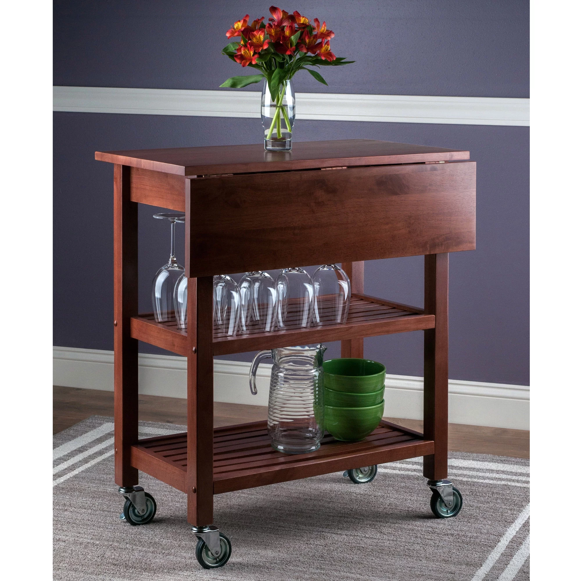 Winsome Wood Jonathan Drop Leaf Kitchen Utility Cart, Walnut Finish