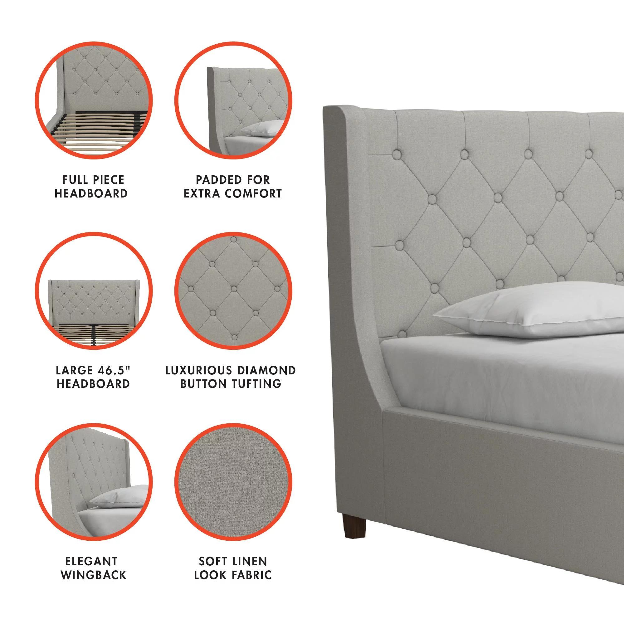 CosmoLiving by Cosmopolitan Mercer Upholstered Bed, Light Gray Linen, King