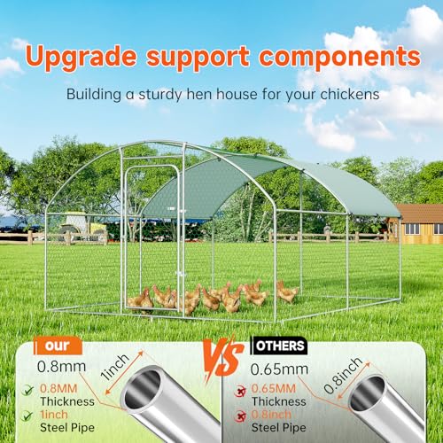 Large Metal Chicken Coop, Chicken Run Poultry Cage Hen with Water-Resident and Anti-UV Cover for Duck Rabbit House Outdoor Walk-in Chicken Pen for Yard, Dome Roof(10’ W x 19.7’ L x 6.4’ H)