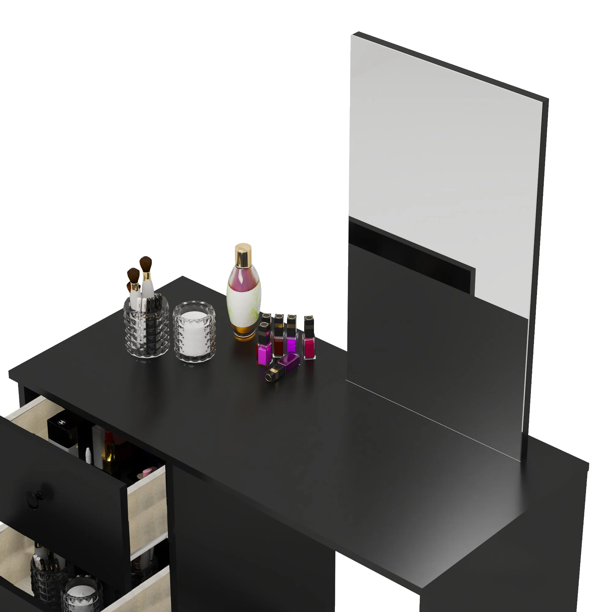 Boahaus Kira MINI Modern Makeup Vanity Set, 3 Drawers, Mirror, Basic Knobs, Black, for Bedroom