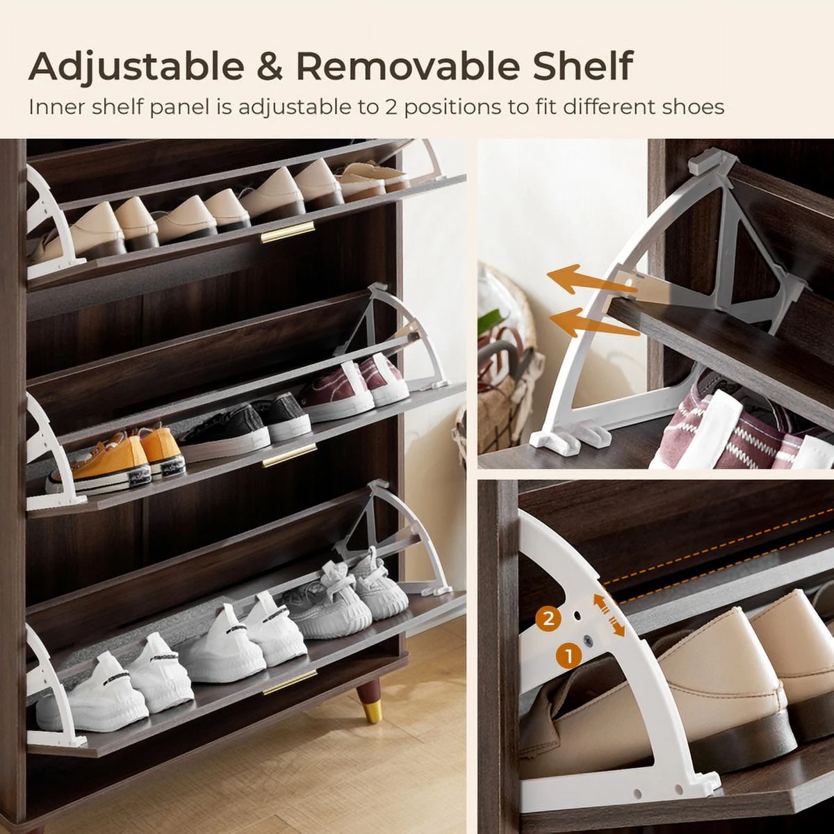 SYTHERS Hall Tree, Entryway Armoire Closet Coat Rack Freestanding with 12 Hooks & 3 Shoe Cabinets, Brown