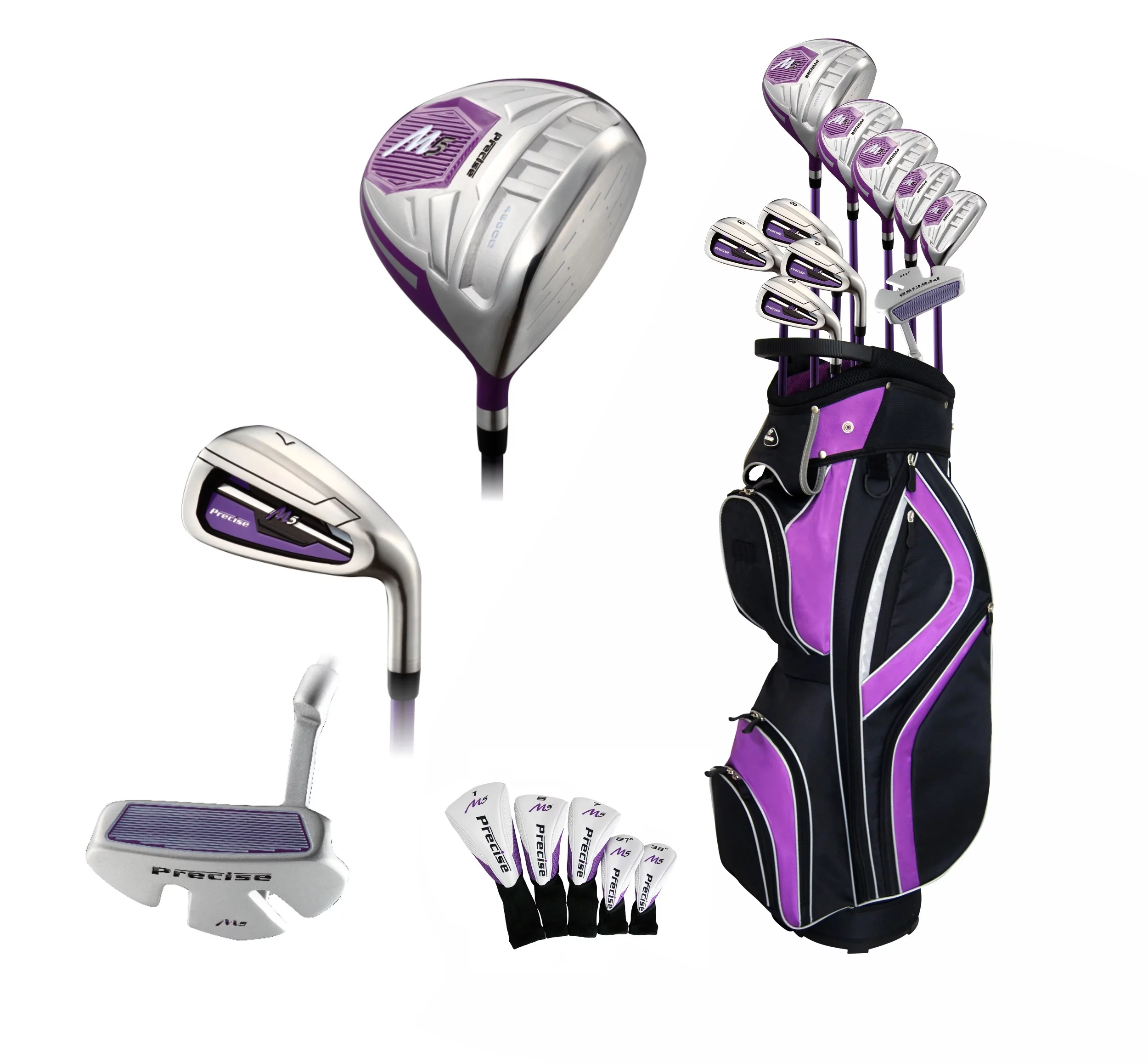Precise M5+ Ladies 17 Piece Complete Right Hand Womens Golf Clubs Set w/ Cart Bag - 2 Color Options!