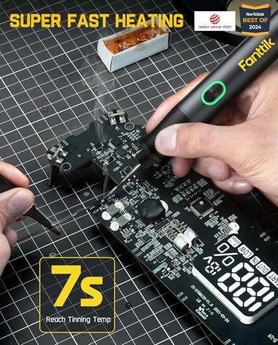 Fanttik T1 Max Soldering Iron Kit, Cordless Soldering Iron, 7 Seconds Fast Heating(390°F-840℉), Auto Sleep, 4 Precision Soldering Tips(C210), 360° Swivel Stand, Soldering Iron for Precision Repair