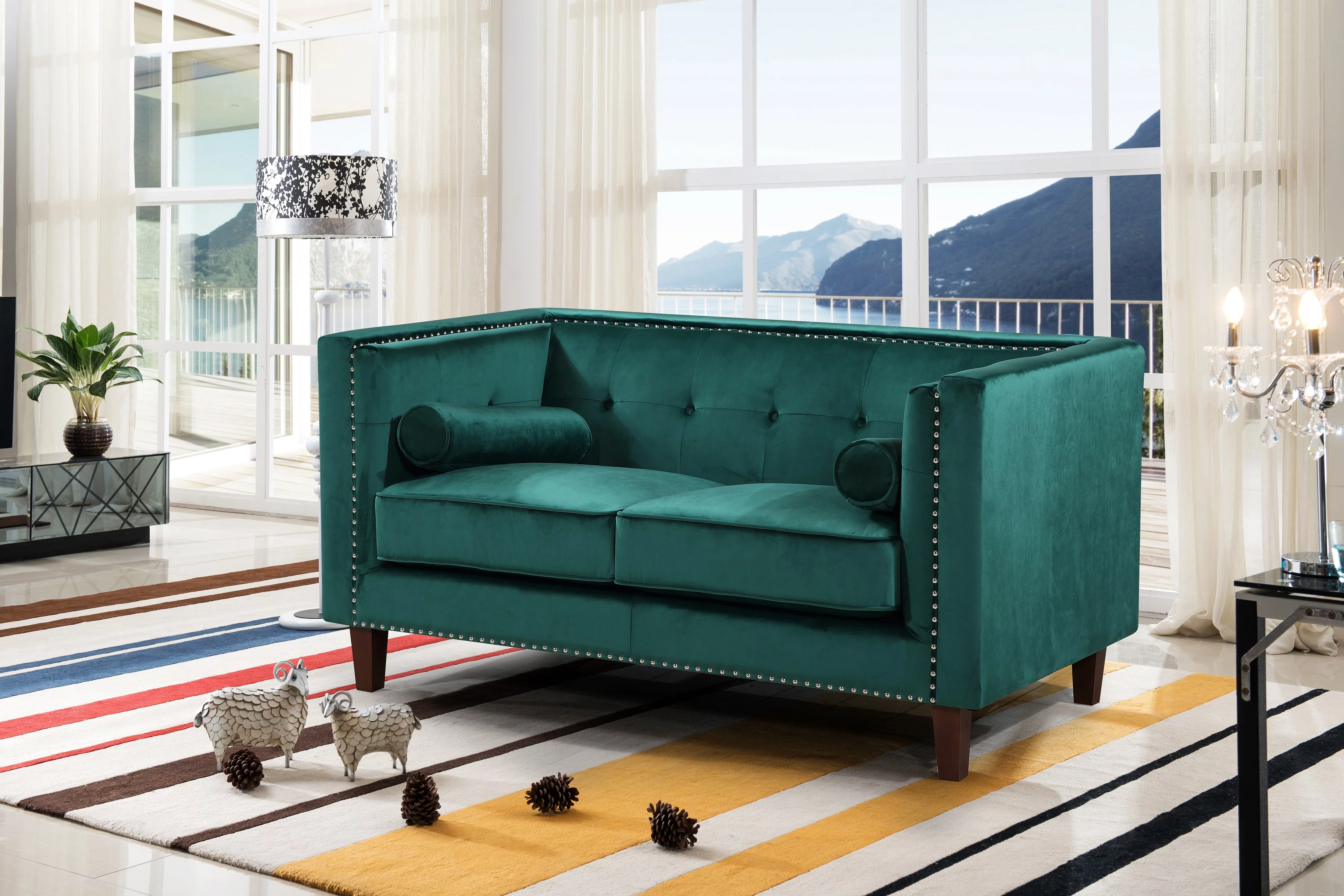 Uspridefurniture Kittleson 60'' Velvet Tuxedo Arm Loveseat -Green