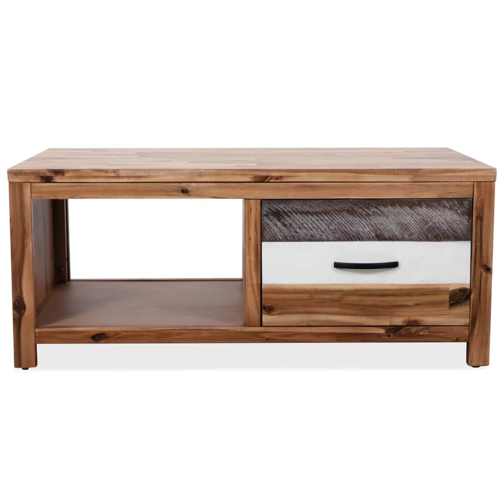 Anself Wooden Coffee Table with Storage Drawer and Shelf Acacia Wood Sofa Couch End Side Table for Living Room Home Furniture 35.4 x 19.7 x 14.8 Inches (L x W x H)
