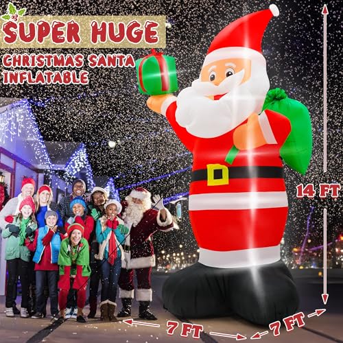 15FT Christmas Inflatables, Giant Inflatable Santa Claus Holding Gift Bags, Blow Up Christmas Santa Claus with 8pcs LED, Inflatable Santa Claus Outdoor Decorations for Party Holiday Lawn Yard