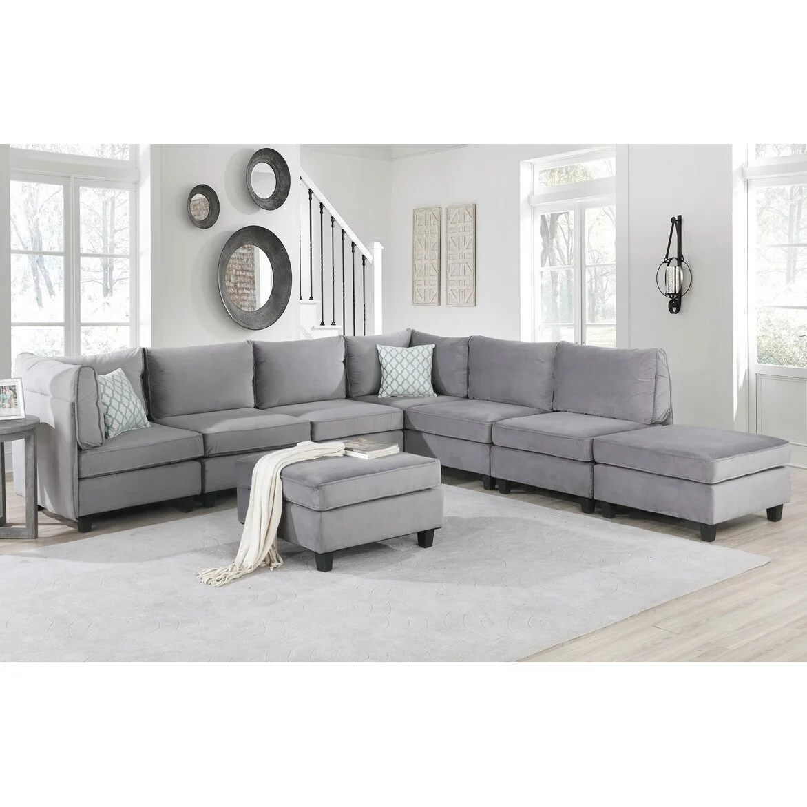 BESTCOSTY Gray Velvet 8Pc Modular Sectional Sofa