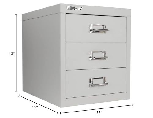 Bisley 10-Drawer Steel MultiDrawer Cabinet - Black, Chrome Pull Handles with Label Holders, Powder-Coated Steel, Removable Drawers, Fits Under Most Desks, Labels Included