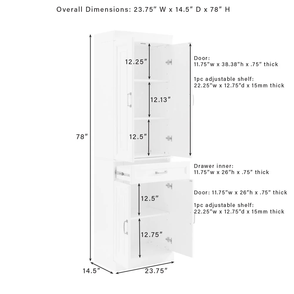 Crosley Furniture Stanton Traditional MDF Wood Pantry in White (Set of 2)