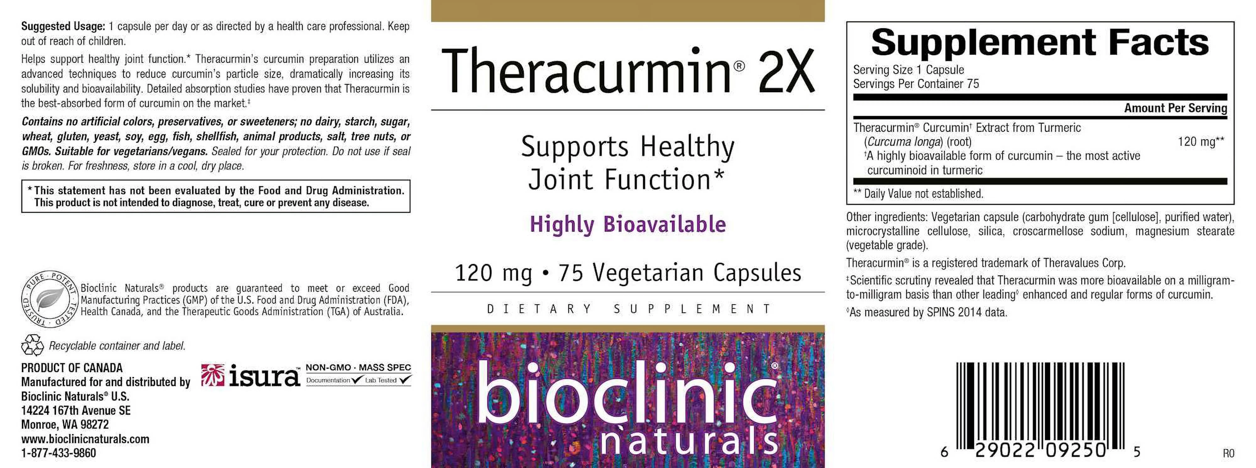 Bioclinic Naturals - Theracurmin 2X 75 VegCapsules 9250 Exp.9.18+ ASD