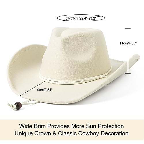 Lanzom Women Men Retro Felt Wide Brim Western Cowboy Cowgirl Hat Dress Up Hat with Wind Lanyard