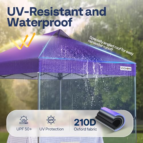 VIVOHOME 10x10ft Pop Up Canopy Tent One Push Setup Outdoor Portable Shelter Tent Heavy Duty with Wheel Carry Bag and 4 Sandbags, White