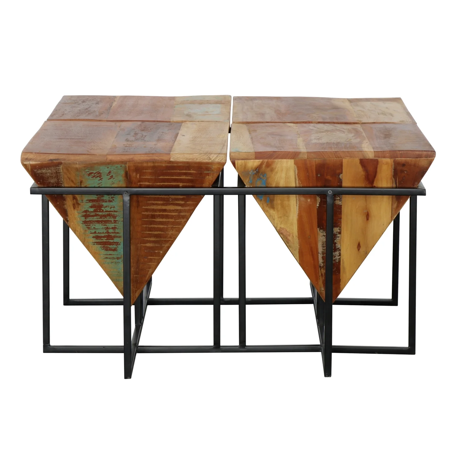 Coast to Coast Scarlett Midcentury Reclaimed Wood & Iron Square Pyramid Cocktail Table