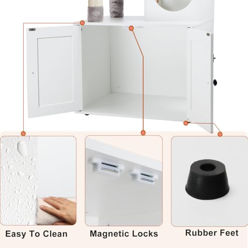 Cat Tree Tower with Litter Box Enclosure, 2-in-1 Wooden Cat Condo with Sisal Scratching Post, Hammock, Brown