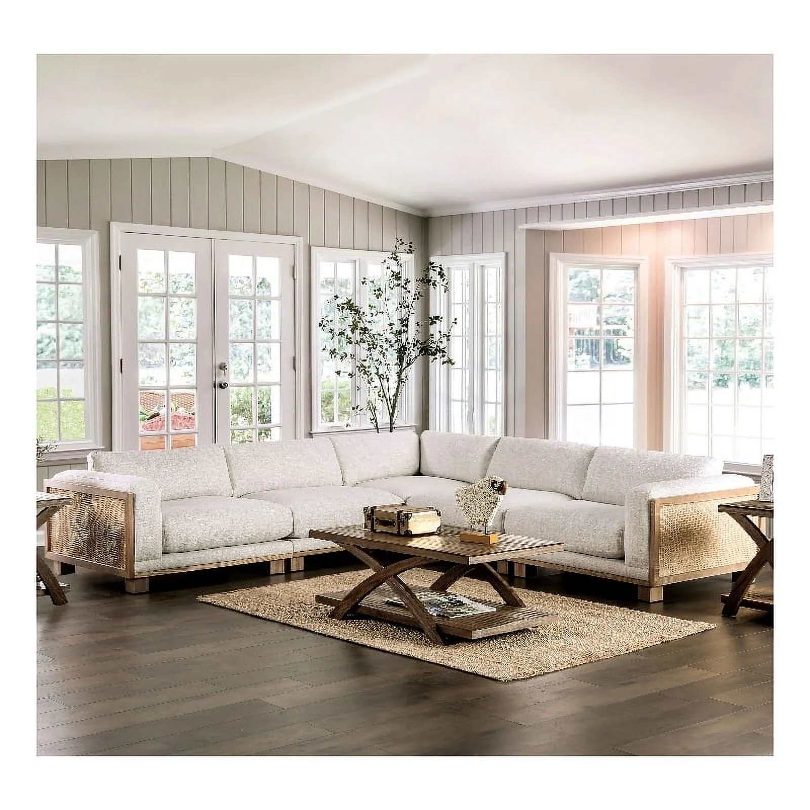 Bowery Hill Contemporary Fabric Upholstered Sectional in Beige