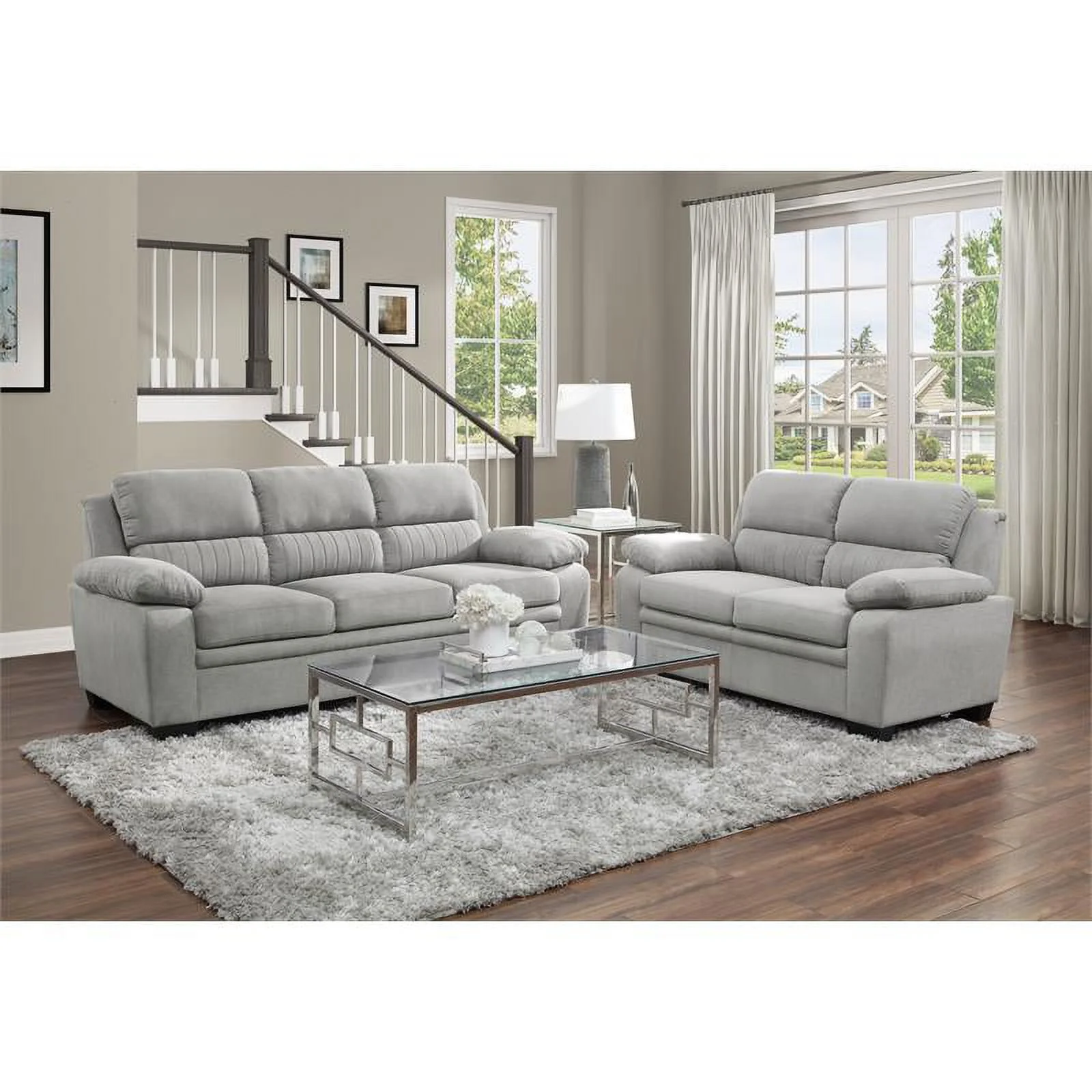 Pemberly Row Modern Textured Fabric Sofa with Pillow-top Arms in Light Gray