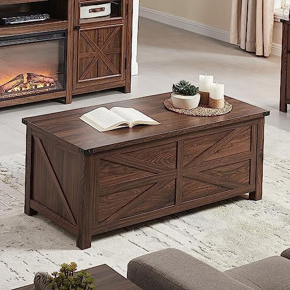 RUNFAYBIU 48\u201D Modern Farmhouse Wood Coffee Table with 4 Large  Drawers; Decorative Rustic Living Room Coffee Table; Work from Home  Office and Living Room  for Books Brwon