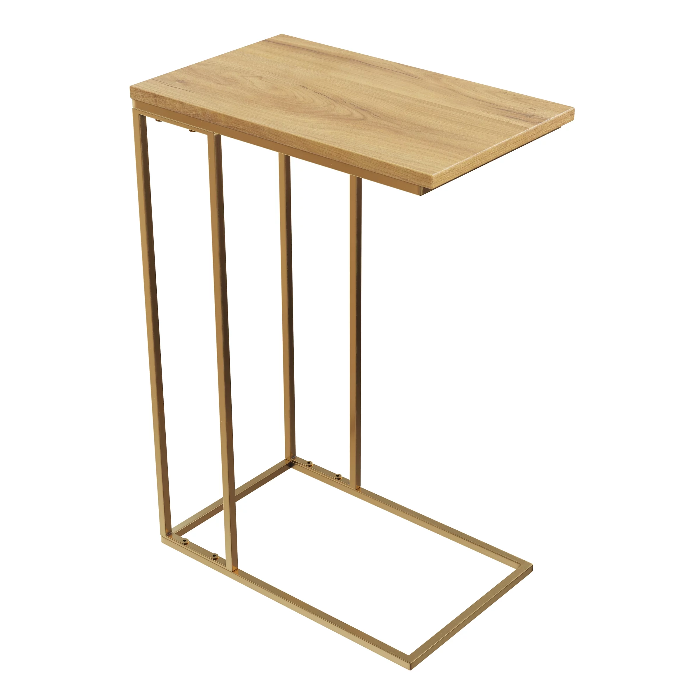 Lavish Home - C-Shaped Mango Wood End Table with Gold Iron Frame