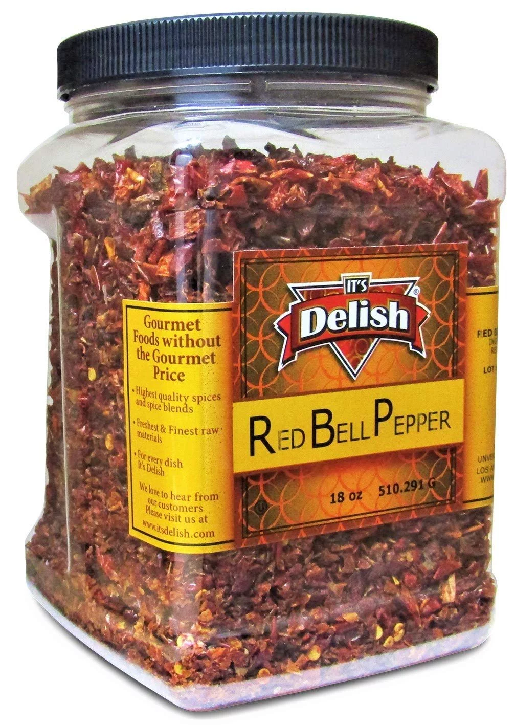 Dehydrated Dried Red Bell Pepper by It's Delish - 18 Oz Jumbo Reusable Container - Sealed to Maintain Freshness - Chopped & Dried Vegetable Spice Seasoning