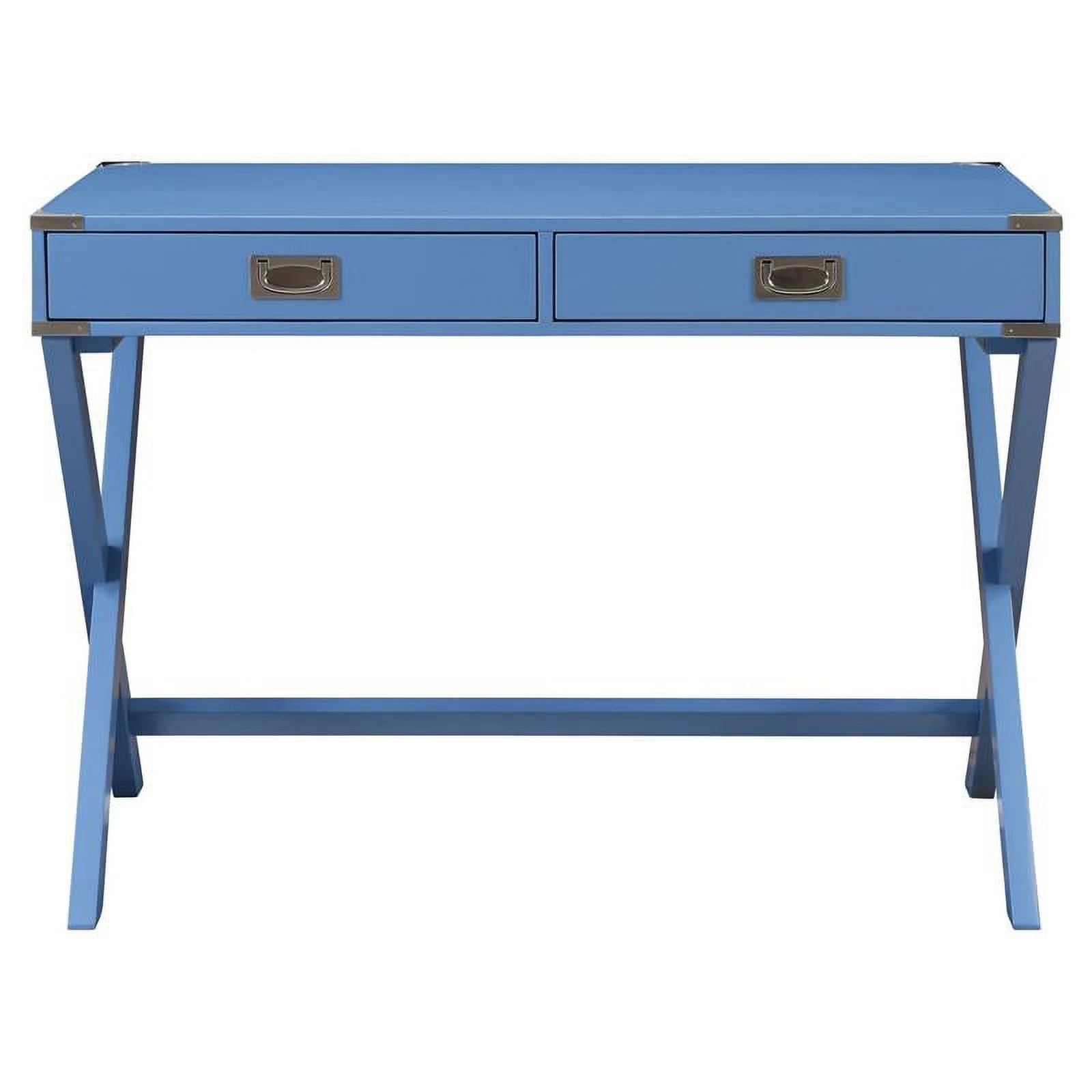 UrbanPro Wooden Rectangular 2-Drawer Writing Desk with X-Shaped Base in Blue