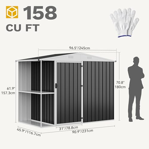 DWVO 6x4ft Storage Shed for Outdoors, Metal Sturdy Weatherproof Tool Locker with Secure Door and Ventilation for Equipment, Mowers, Bikes, Outdoor Spaces, Dark Gray