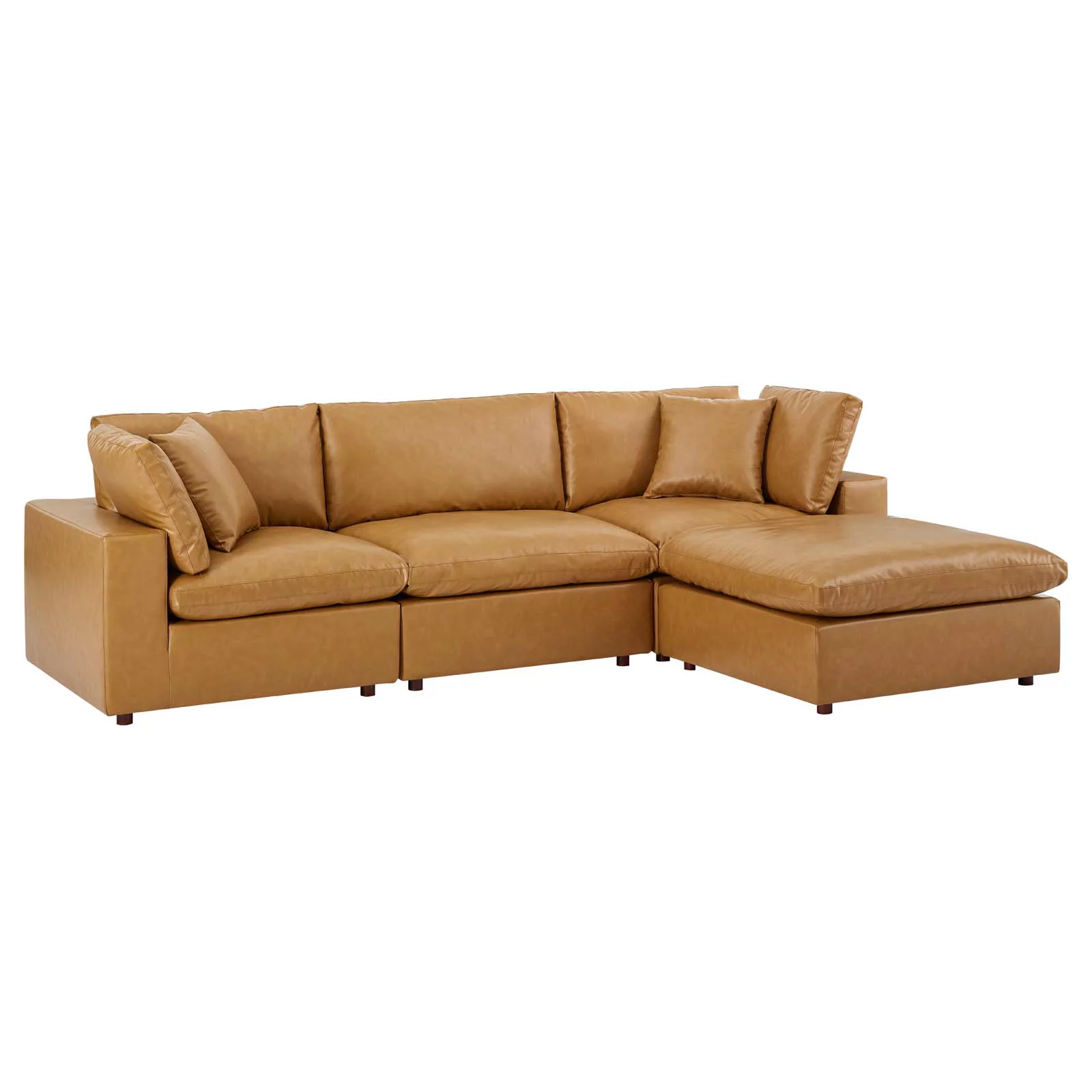 Modway Commix Down Filled Overstuffed Vegan Leather 4-Piece Sectional Sofa in Tan