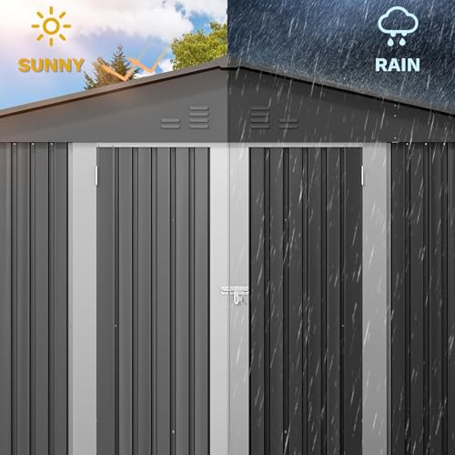 DWVO 6x4ft Storage Shed for Outdoors, Metal Sturdy Weatherproof Tool Locker with Secure Door and Ventilation for Equipment, Mowers, Bikes, Outdoor Spaces, Dark Gray