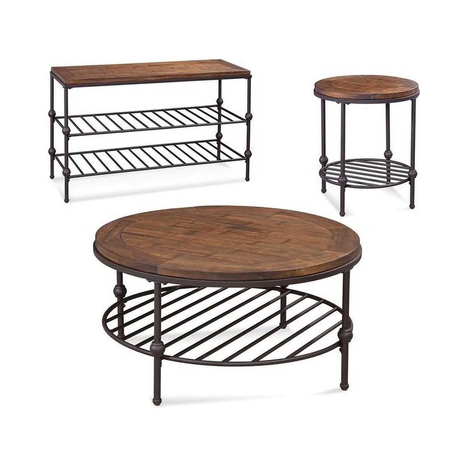 Emery Round Wood End Table in Barnside Brown