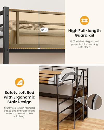 Full Over Full Bunk Bed with Trundle, Heavy Duty Metal Bed Frame with Full-Length Guardrails & Ladder, 3-in-1 Convertible Full Bunk Bed, Noise-Free, No Box Spring Needed, Black