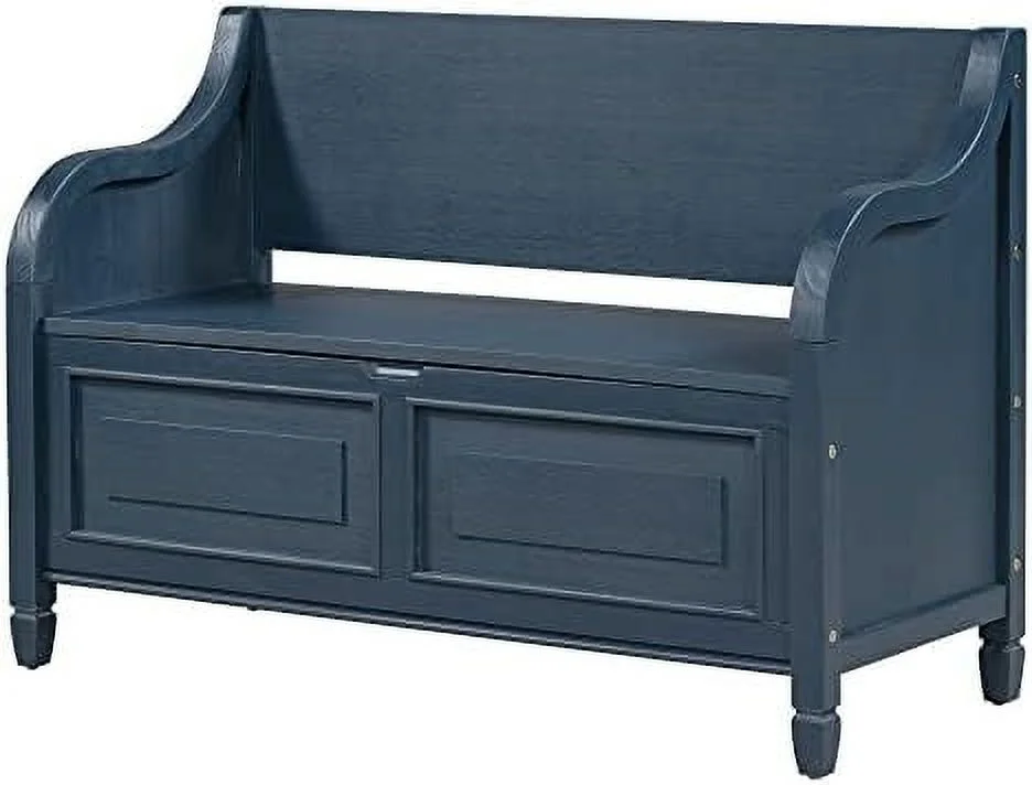 HJZUINIUNIU Rustic Entry  Bench with Hidden Compartments and Removable Cushion  Wooden Entryway Hallway Foyer Shoe Bench Bedroom End of Bed Bench  250lbs Weight Capacity (Antique Navy)