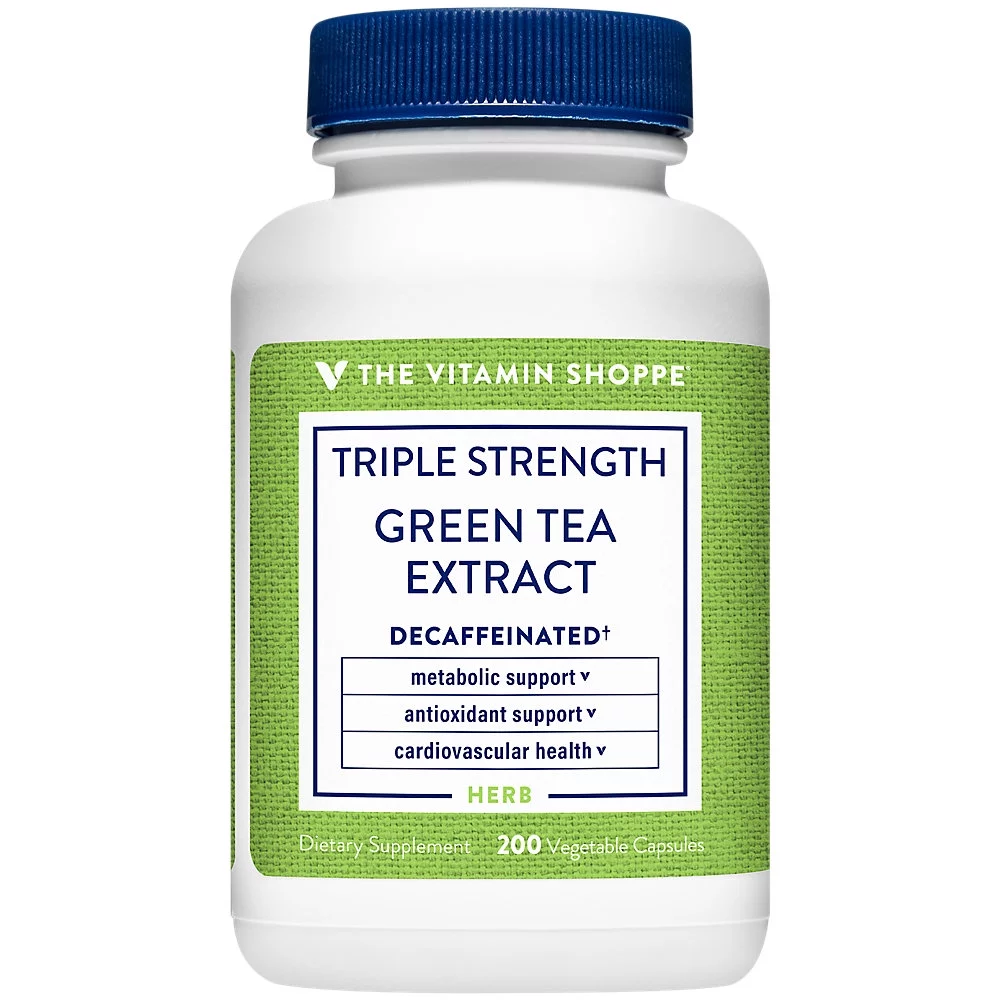Triple Strength Green Tea Extract 750mg Capsules with EGCG – A Natural Antioxidant to Support Fat Metabolism – Fights Free Radicals – Decaffeinated (200 Vegetarian Capsules) by The Vitamin Shoppe
