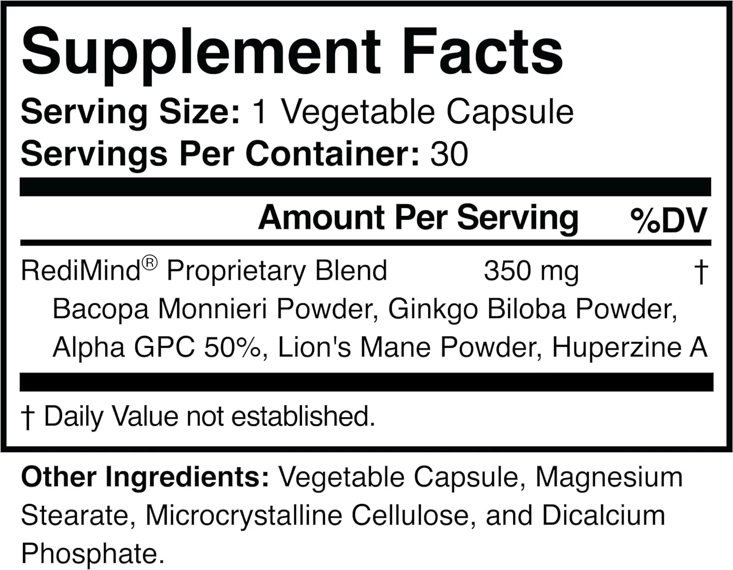 RediMind - Natural Cognitive Enhancement Supplement - Non-GMO, Vegan, Gluten-Free