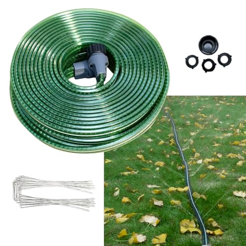 25FT Flat Sprinkler Hose for Lawn Watering Garden Soaker Hose with Holes, Heavy Duty Lightweight No-Kink Water Hose with Stakes, Irrigation Hose, Great Fun for Kids and Dog