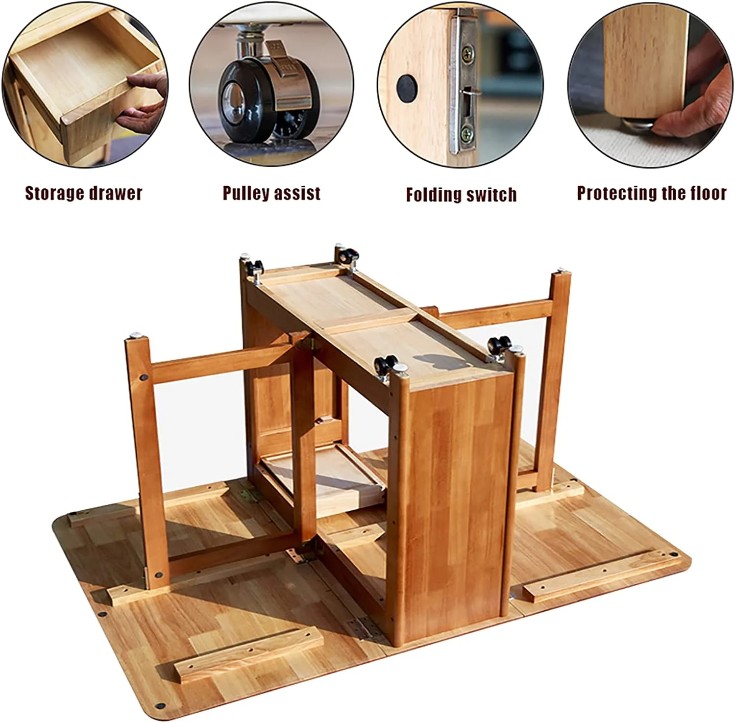 Table And Chairs Drop Leaf Extension Dinner Table With Wheels And Drawer Solid Wood Farmhouse Dining Table Set 5 Pieces Space Saving Kitchen Island Table Chairs(Table and 4 chairs  Brown