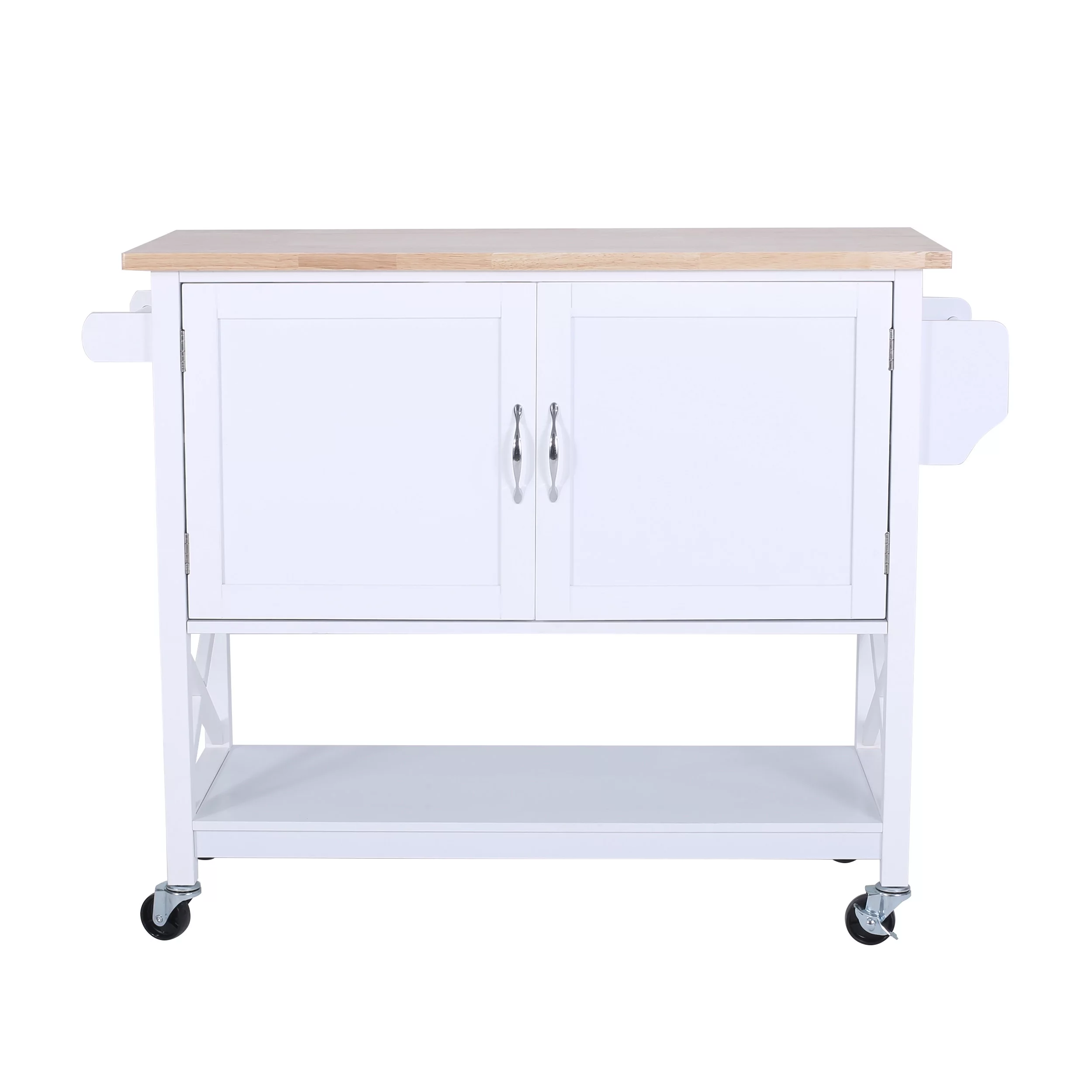 Noble House Finzer Wood Kitchen Cart, White, Natural