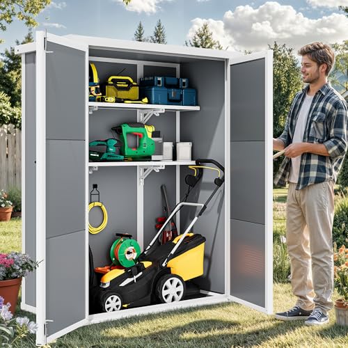 DWVO 5x3ft Resin Outdoor Storage Shed with Floor, Waterproof Lockable Storage Shed with Window, Plastic Outside Tool Storage for Garden, Backyard, Patio, Lawn, Gray