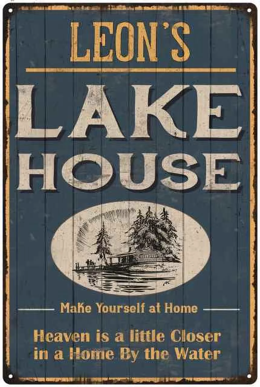 LEON'S Lake House Blue Cabin Home Decor Gift 8x12 Metal 108120038483