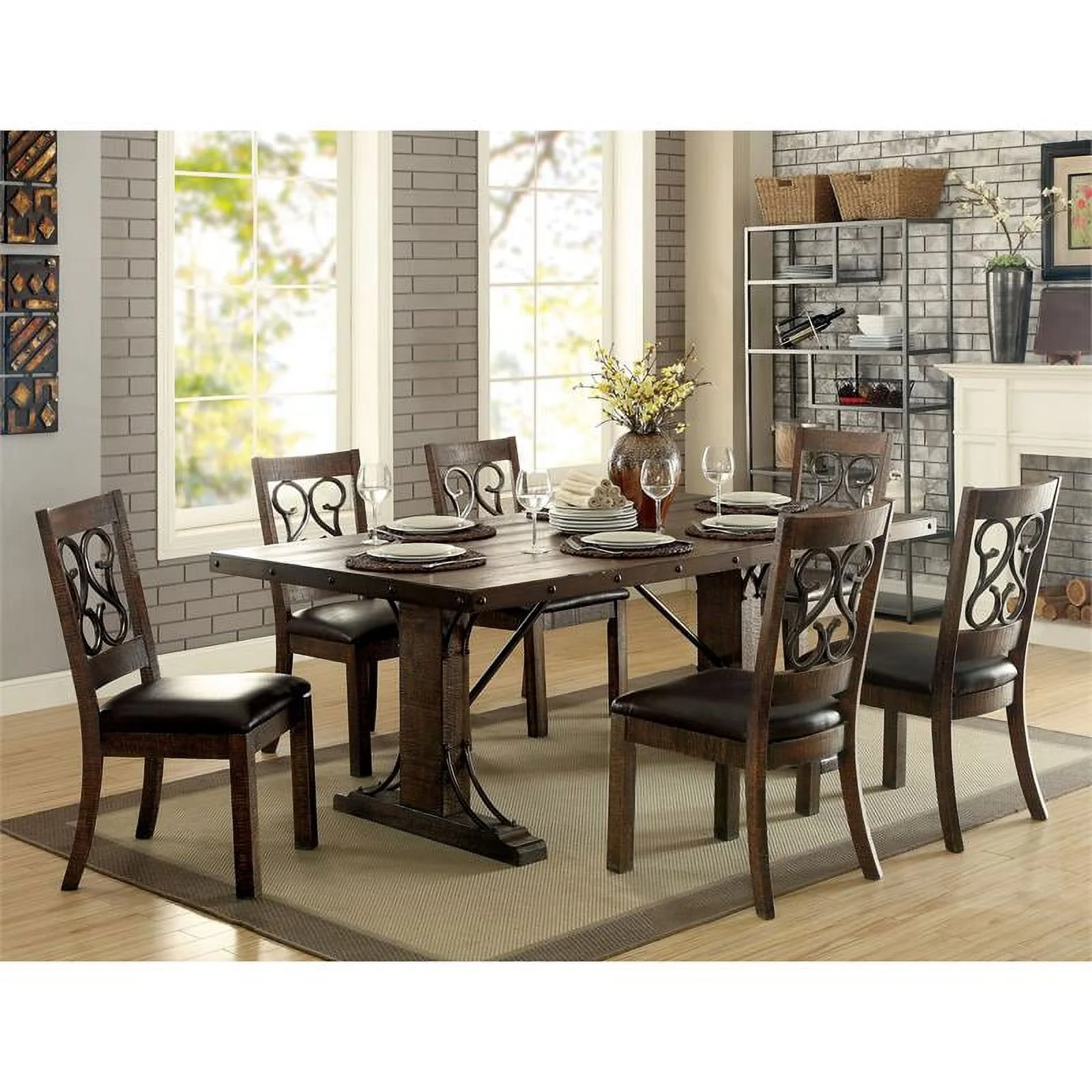 Furniture of America Arlyne Solid Wood Rectangle Dining Table in Rustic Walnut