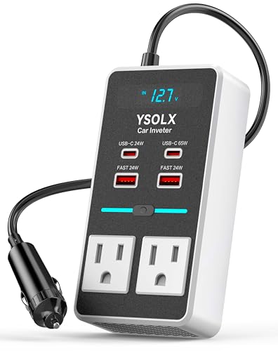 300W Car Power Inverter - YSOLX Dual DC 12V to 110V AC Car Outlet Adapter to Wall Plug, 24W Fast Charging USB-C&USB-A, Portable ​Charger Converter with for Laptops, Phones