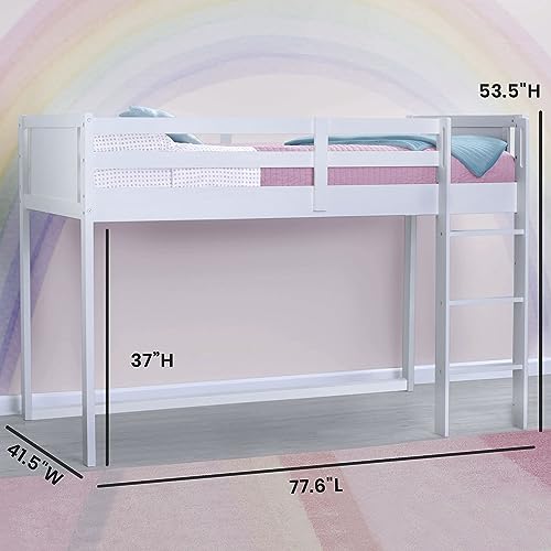 Delta Children Twin Loft Bed with Guardrail and Ladder (Coordinates with Loft Bed Tents Sold Separately), White